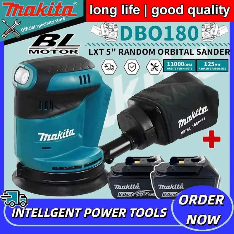 

Бесщеточная аккумуляторная эксцентриковая шлифовальная машина Makita DBO180Z 18В для обработки дерева, шлифовки и полировки, без аккумулятора и зарядного устройства