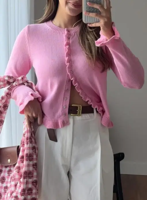 

2025Hot Selling Leisure Vacation Style Solid Color Woolen Button Long Sleeved Top Sweater Women's Clothing Autumn and Winter