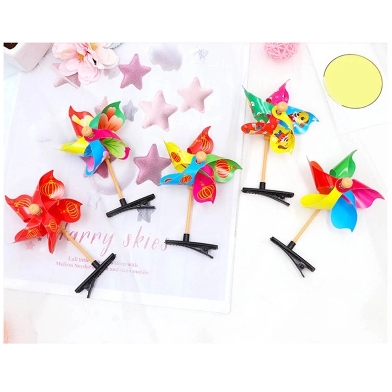 Assorted Set of 24 Pinwheel Barrettes Hair Accessories with Rotating Windmills