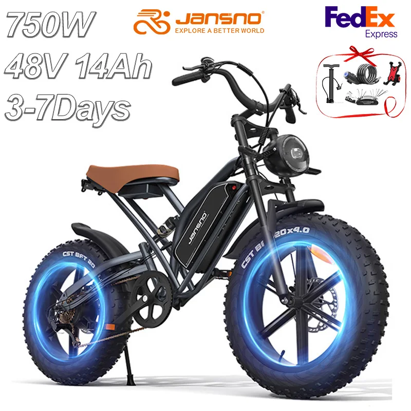 Adultos bicicleta elétrica jansno x50 750w 48v14ah bateria removível pneu gordo 20 "* 4 fora da estrada montanha ebike 25mph estilo ciclomotor ebike