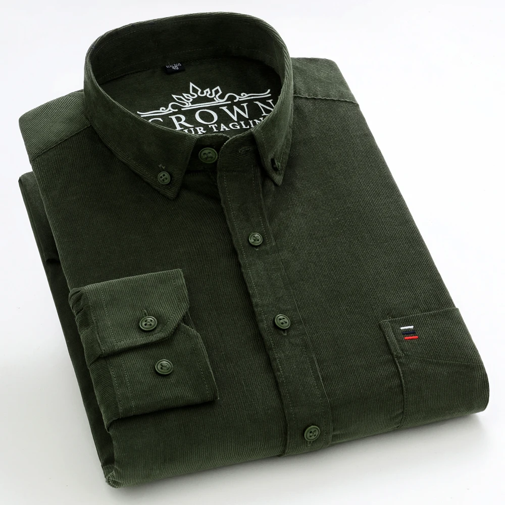 

Vintage Men's 100% Cotton Corduroy Long Sleeve Shirt with Left Chest Pocket, Fall Fashion Comfort Soft Casual Button Down Shirts
