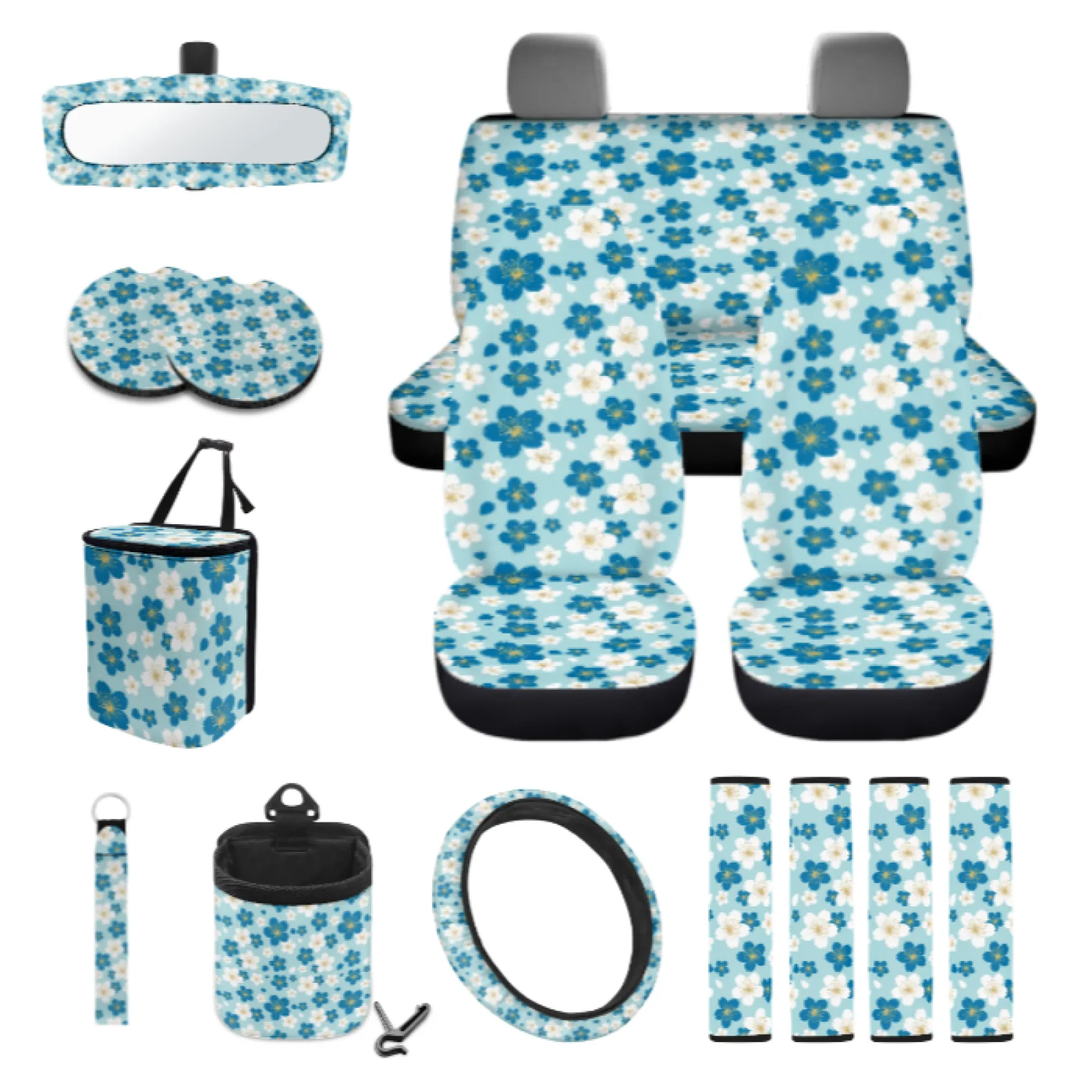 Coloranimal Flowers Pattern 15 PCS Car Seat Covers Utility Dust-Proof Auto Seat Covers Compatible with Universal Fit Car