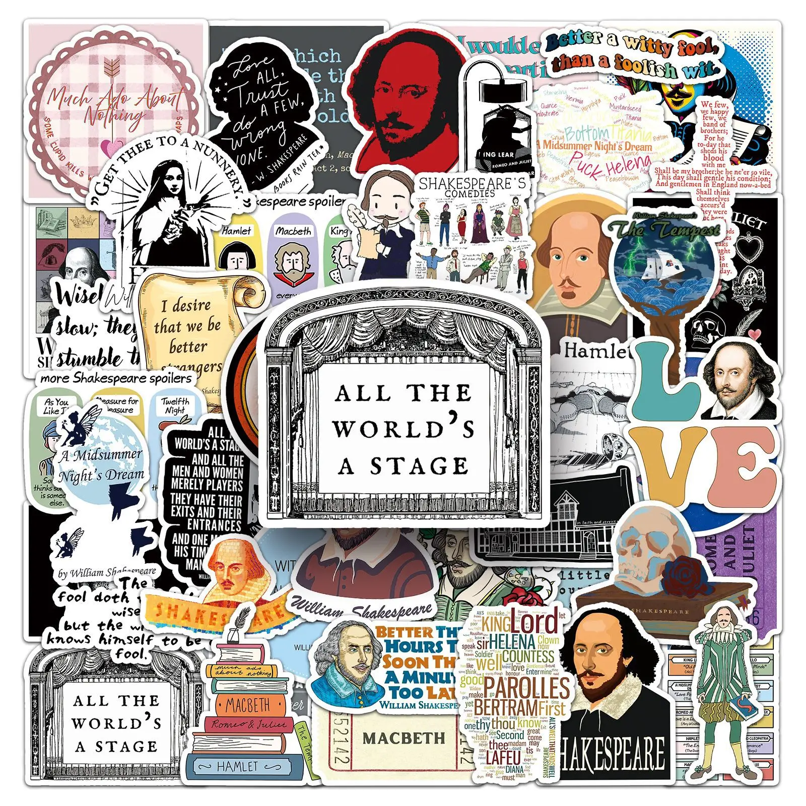 

10/50PCS Shakespeare Graffiti Personality Literature Decoration Car Mobile Case Skateboard Guitar Waterproof Sticker Kids Toy