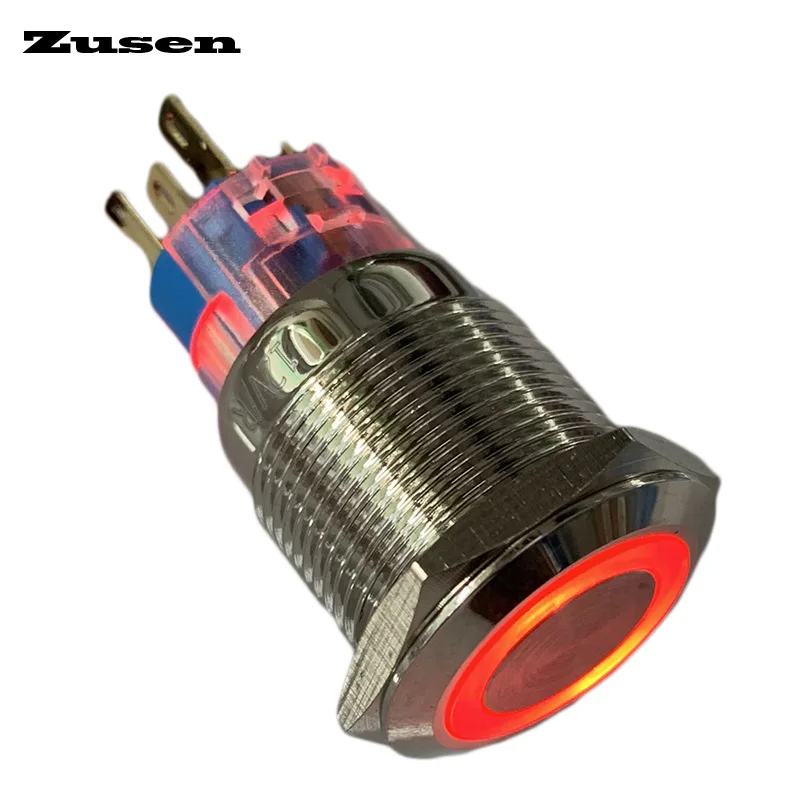 

Zusen 19 мм 2NO2NC кольцевой светодиодный светильник фиксирующий Мгновенный кнопочный переключатель 8 контактов IP65 (ZS19F-22ZE/R/12V/IP65)