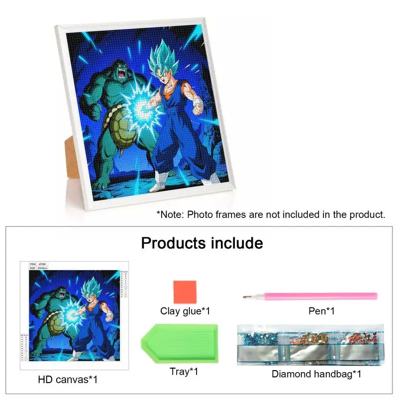 1 peça 5d diy kit de pintura diamante broca completa, dragon ball super vegito super saiyan azul vs. verde brute cena de batalha épica anime c