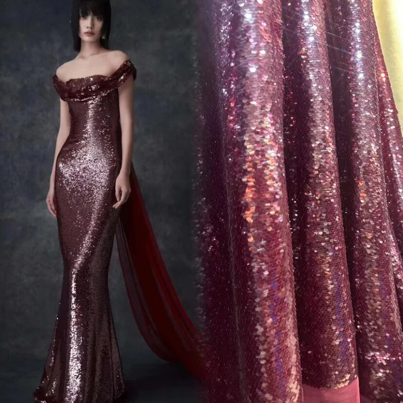 

9mm Sequined Embroidered Lace Mesh Fabric for DIY Sewing Handmade Evening Dress Clothing Fashion Designer Fabrics Material Cloth