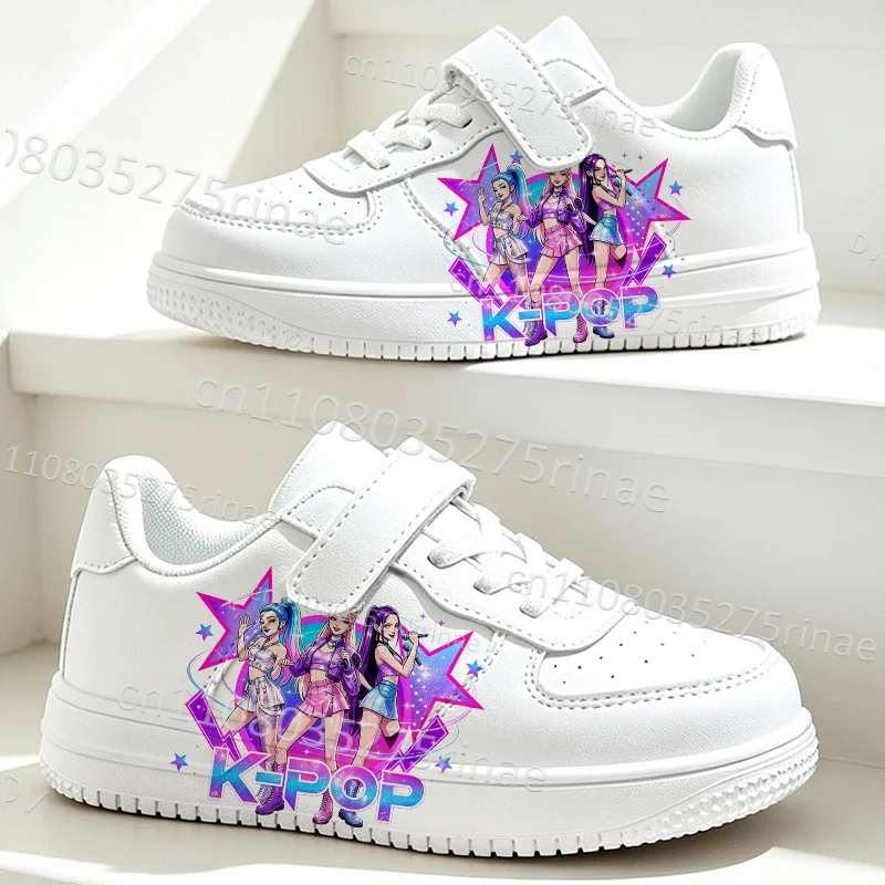 Pop Style Music Girl Graphic Print Kids White Casual Board Shoes Girls Campus Fashion Daily Walking Shoes Free-express