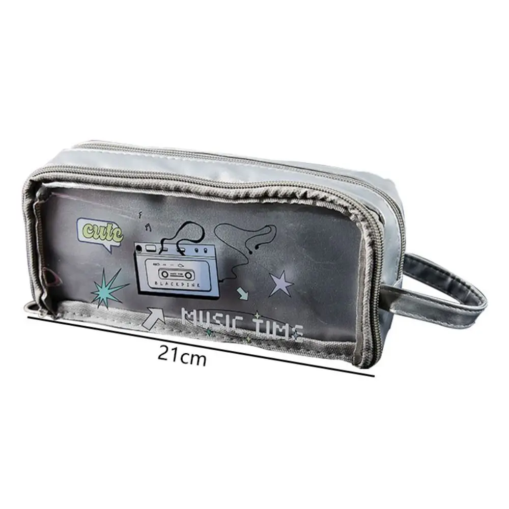 Estuche de lápices portátil de moda, bolsa de papelería transparente plateada, organizador de escritorio creativo de gran capacidad, suministros escolares para estudiantes