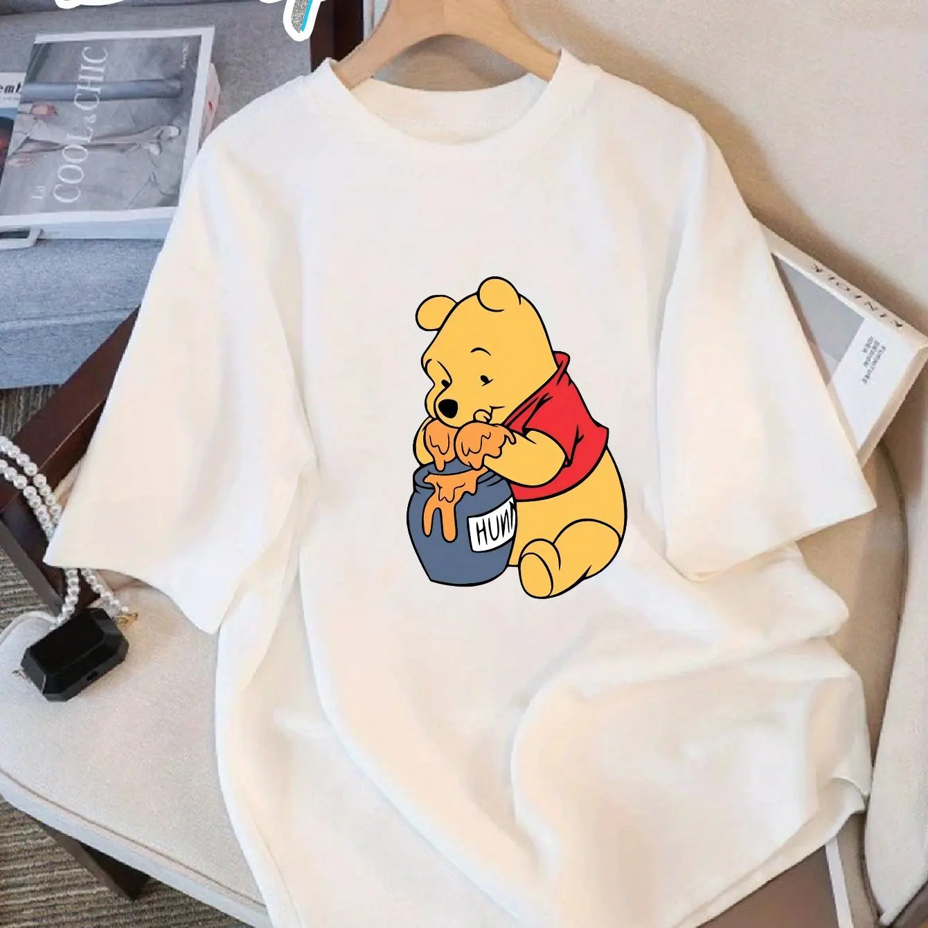 

Summer Disney Winnie The Pooh T-Shirt Cotton Men's Women Streetwear Casual Trendy Oversized Loose Short Sleeve Event Outfit