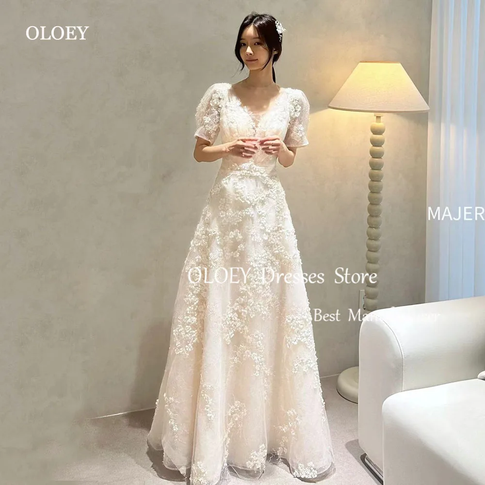 OLOEY Fairy Lace Followers Korea Wedding Dress Photoshoot V-Neck Floor-length Draped Birida Gown 웨딩드레스 Evening Gown Dress