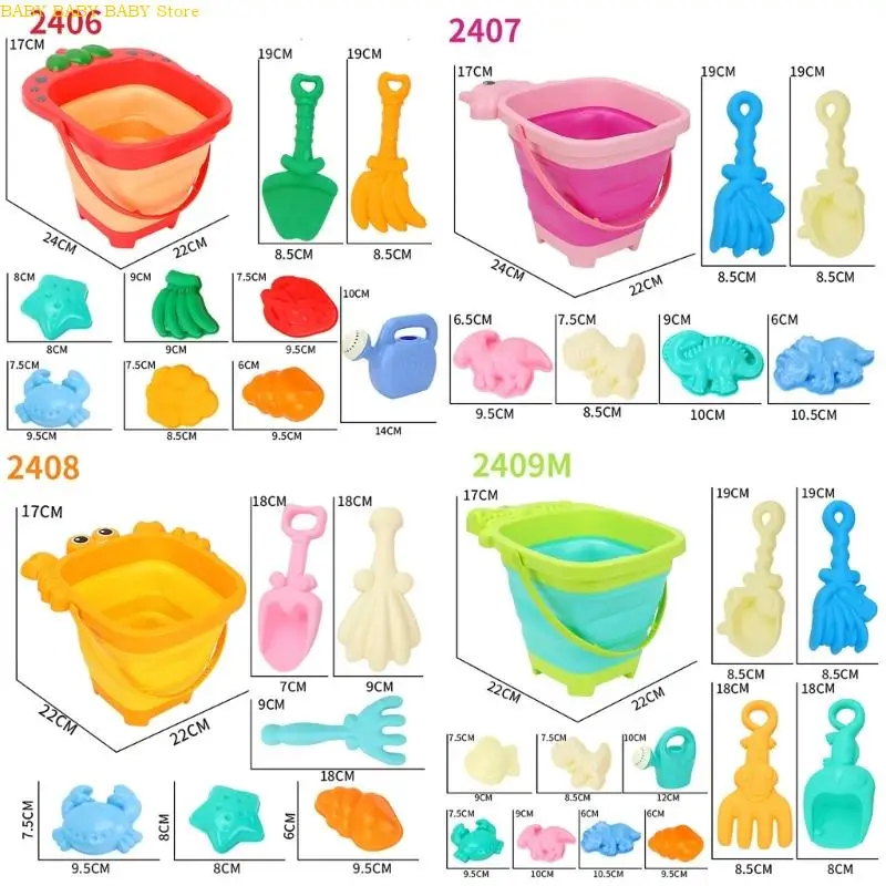 Juguete playa cubo plegable Q81A con molde marino y juego juegos pala