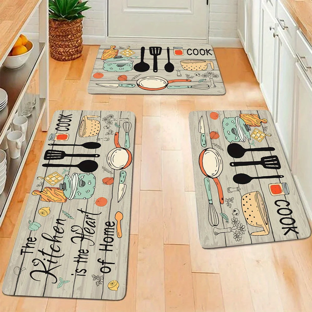VIKAMA 1PC Kitchen knife and fork theme floor mat Kitchen door mat Home decor floor mat washable dirt resistant non-slip carpet