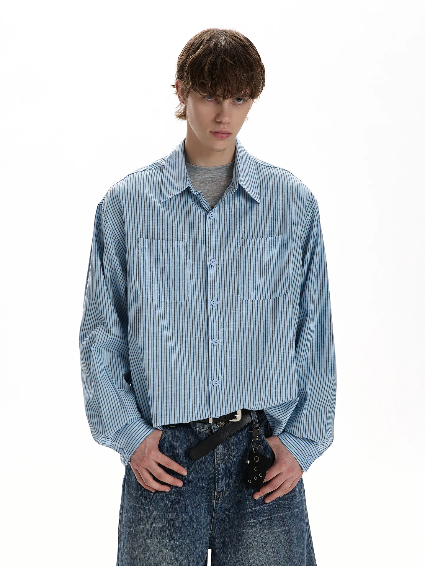 

Classic Retro Striped Long Sve irt Cleanfit Casual Inner Wear Layering Outerwear a PUEE Loose Fit Breathable Skin-Friendly