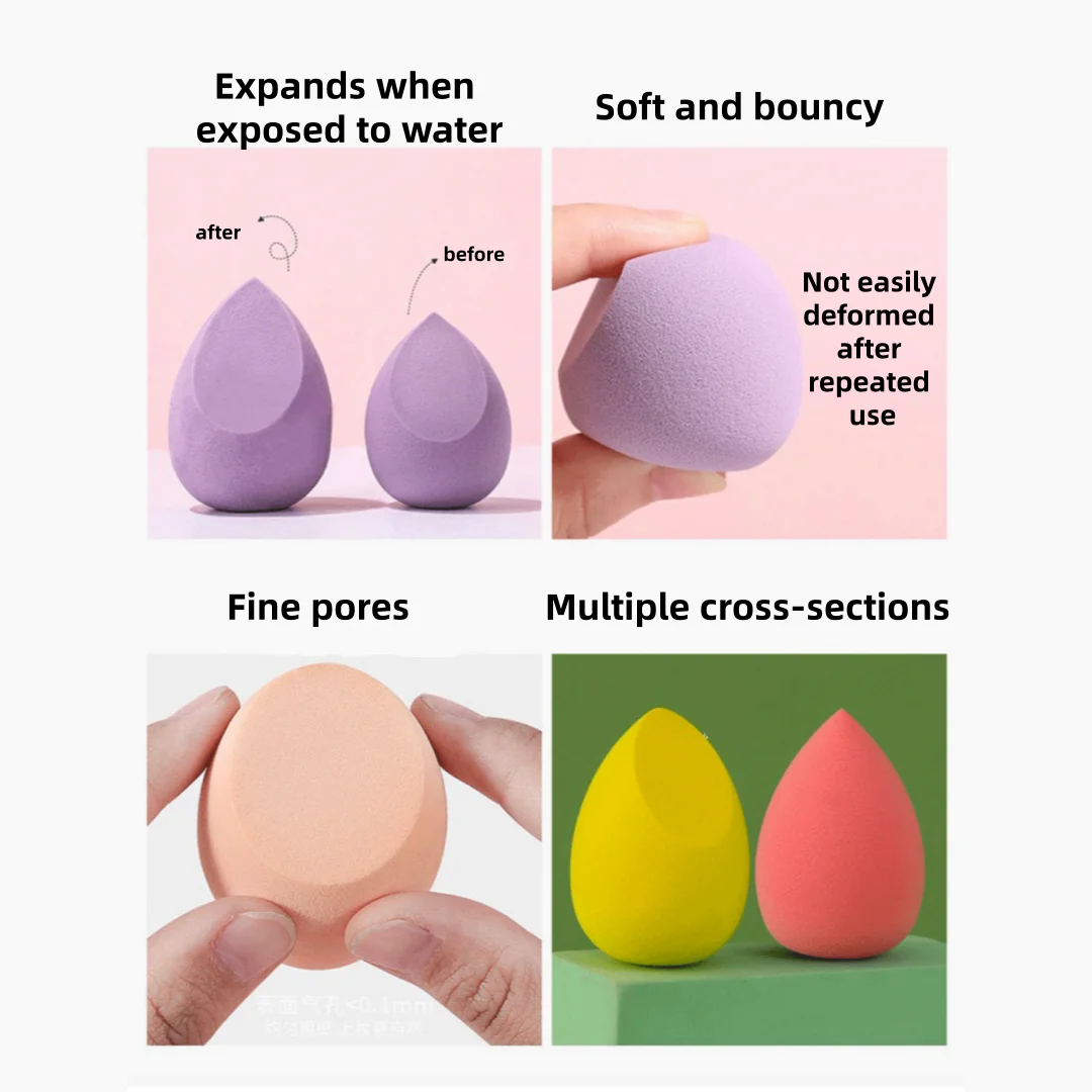 YS00279-Ensemble d'éponges de maquillage multicolores – 4 pièces en carton d'œufs, double usage (humide et sec) |   Maquillage Essentia