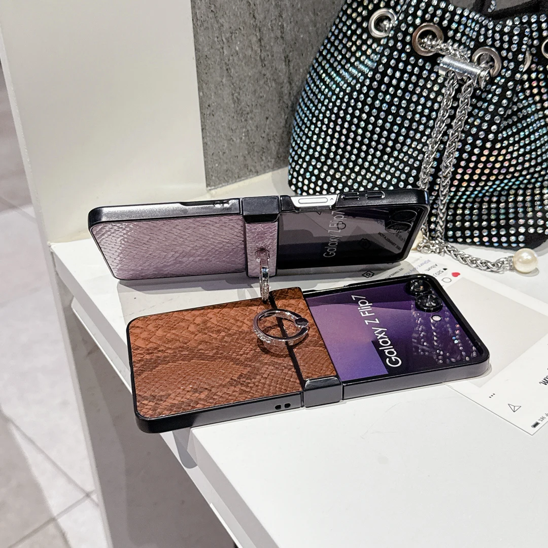 

Luxury Bracket Snake Pattern Leather Case For Samsung Galaxy Z Flip7 Flip6 Cover Z Flip 4 Z Flip 5 Z Flip 6 Z Flip 7 Kickstand