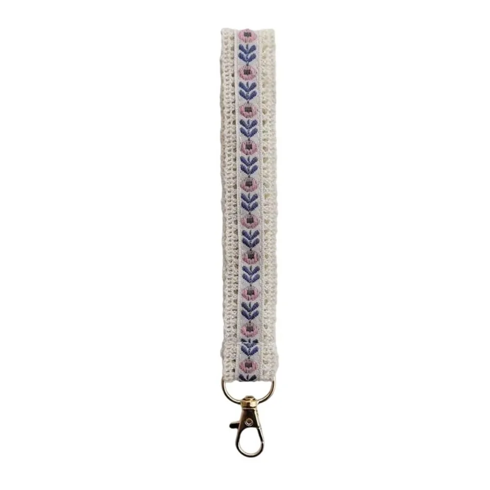 Versatile Anti-Lost Lace Wrist Strap Cloth Pendant Flower Keychain Ethnic Style Colourful Bag Braided Rope Women