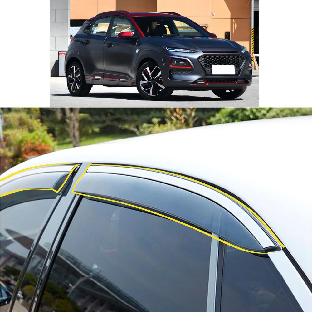 Car Sticker Plastic Window Glass Wind Visor Rain/Sun Guard Vent Parts For HYUNDAI Kona Encino Kauai 2018-2019 2020 2021 2022