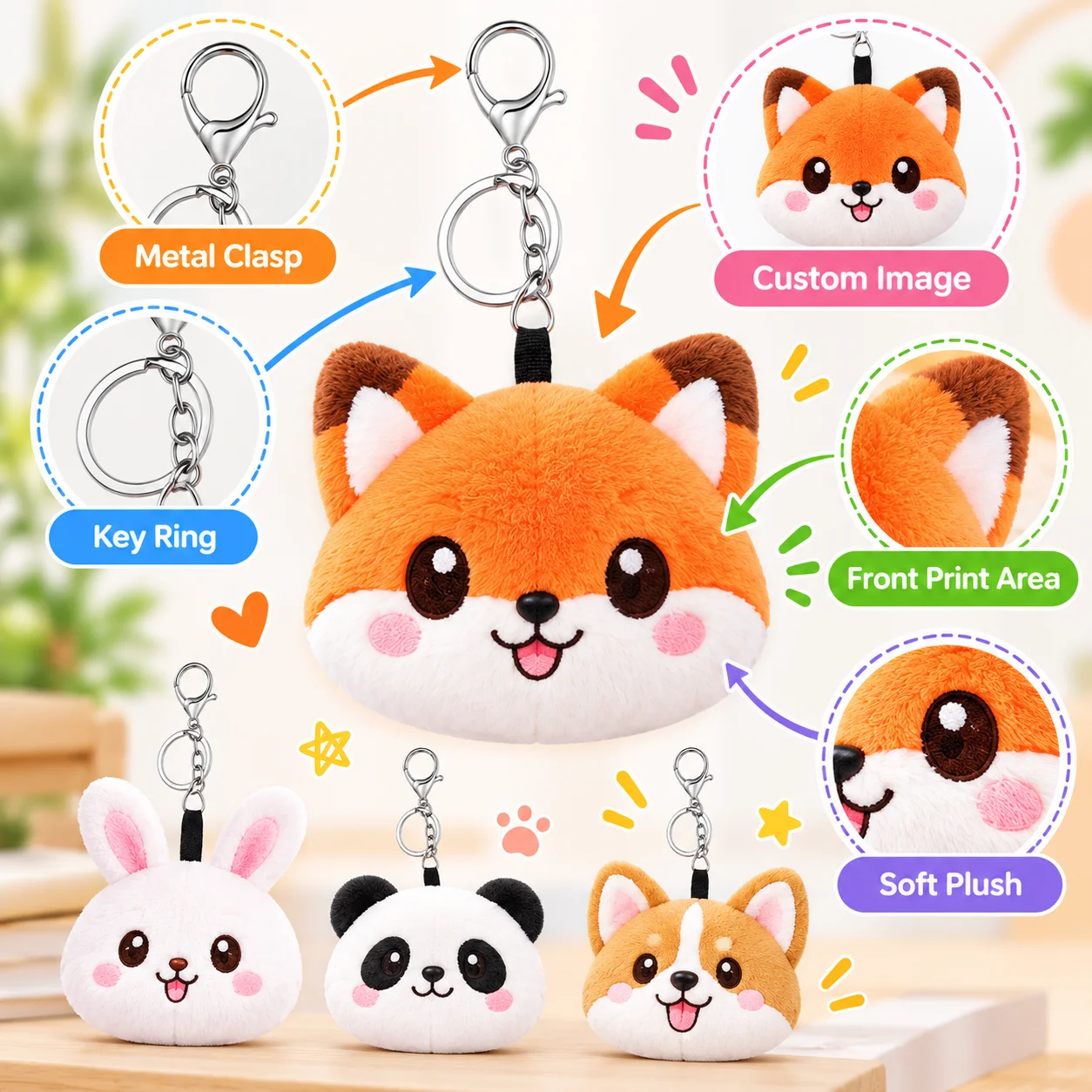 Custom Special Shaped Inner Cotton Filled Keychain Pendant Personalized Soft Plush Key Ring for Bag Charm Gift