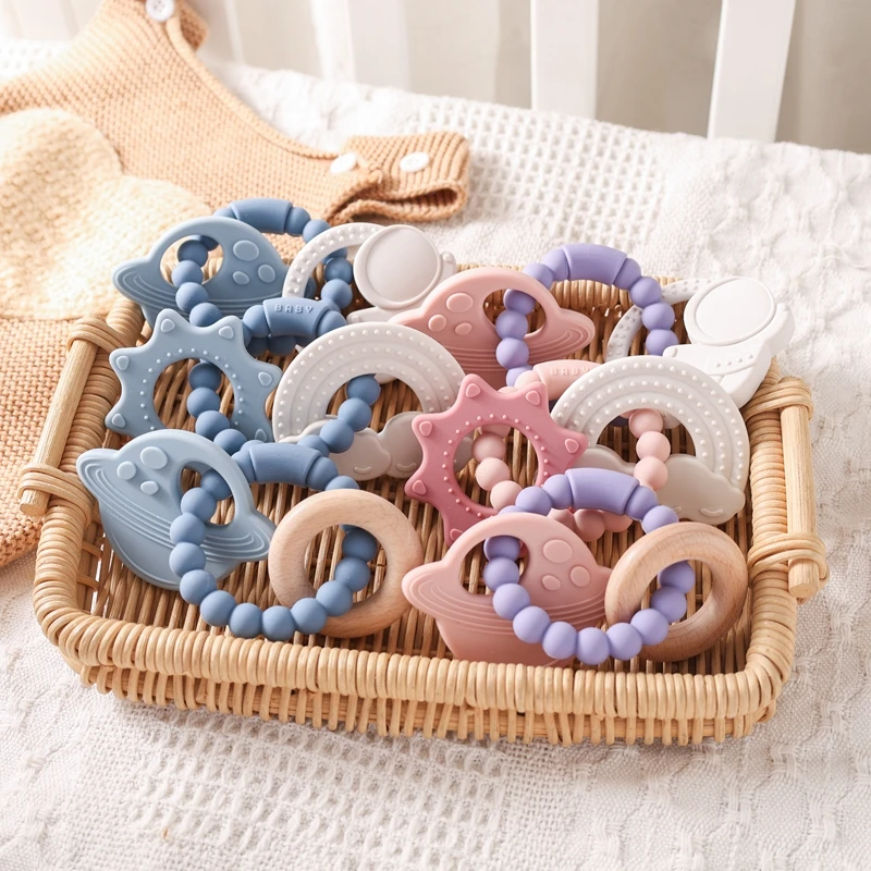 

Baby Silicone Teether Ring BPA Free Rattles Bracelet Food Grade Newborn Baby Accessories Cartoon Teething Toy Baby Birthday Gift