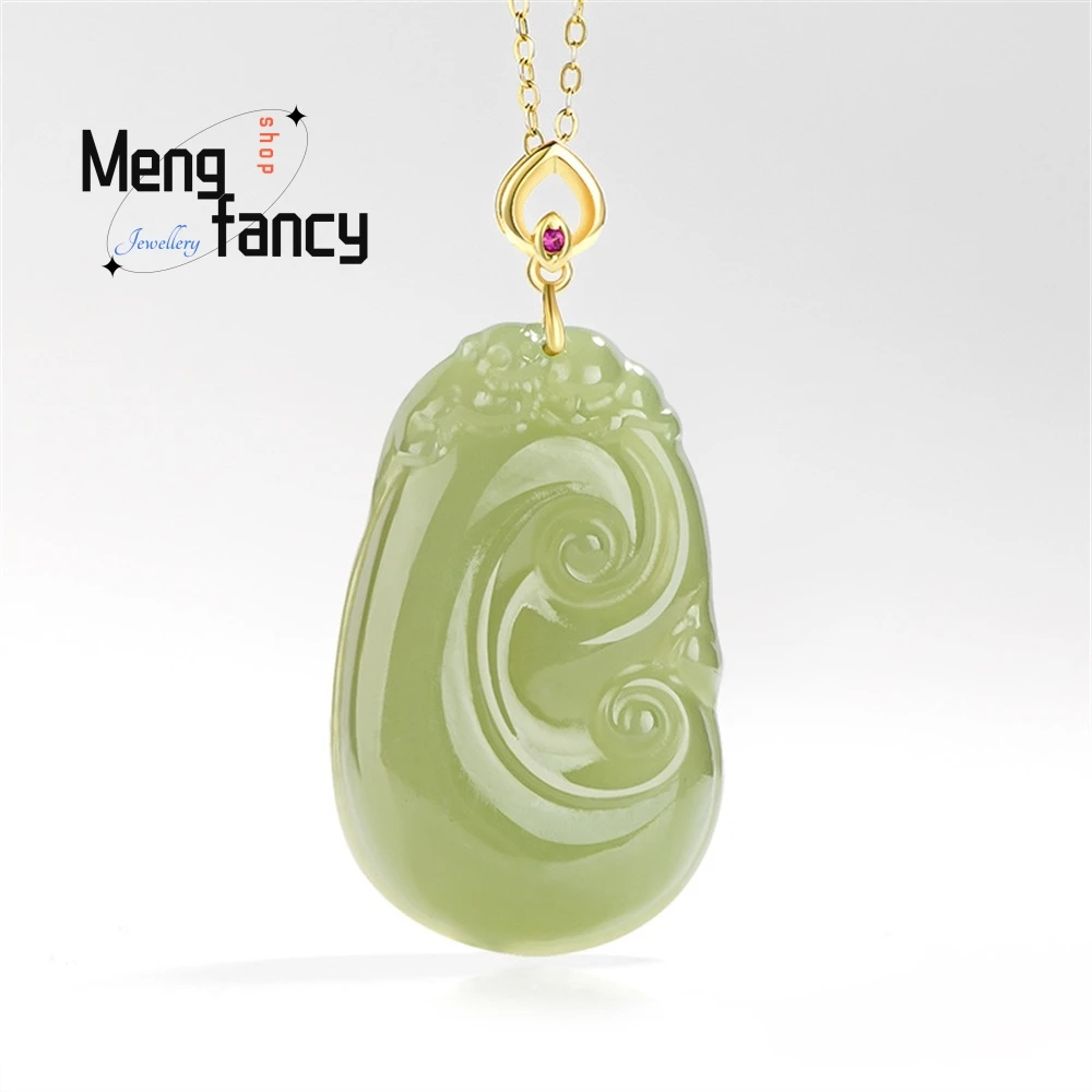 

Natural Old Materials Hetian Jade Qingyu Ruyi Pendant Authentic S925 Silver Inlaid Jade Pendant Men's Luxury Necklace Women's