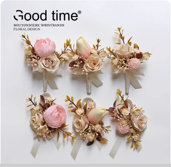 

Classical pink hand flower brooch flower bride bridesmaid groomsman sister flower wedding rose tulip artificial flower photograp