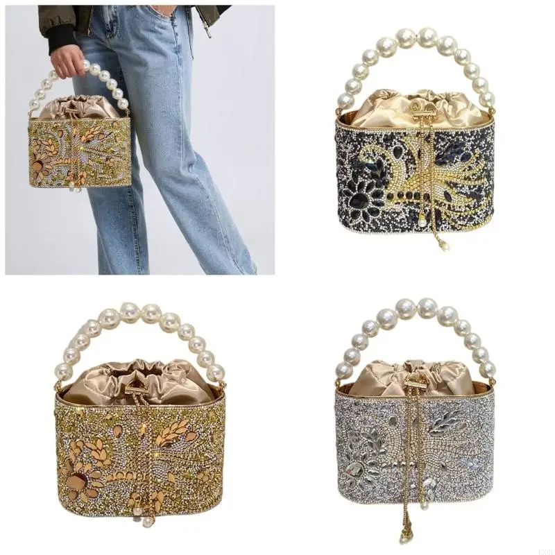 

Women Evening Bag Chain Strap Shoulder Crossbody Bag Elegant Banquet Bag Glittering Rhinestones Handbag for Party