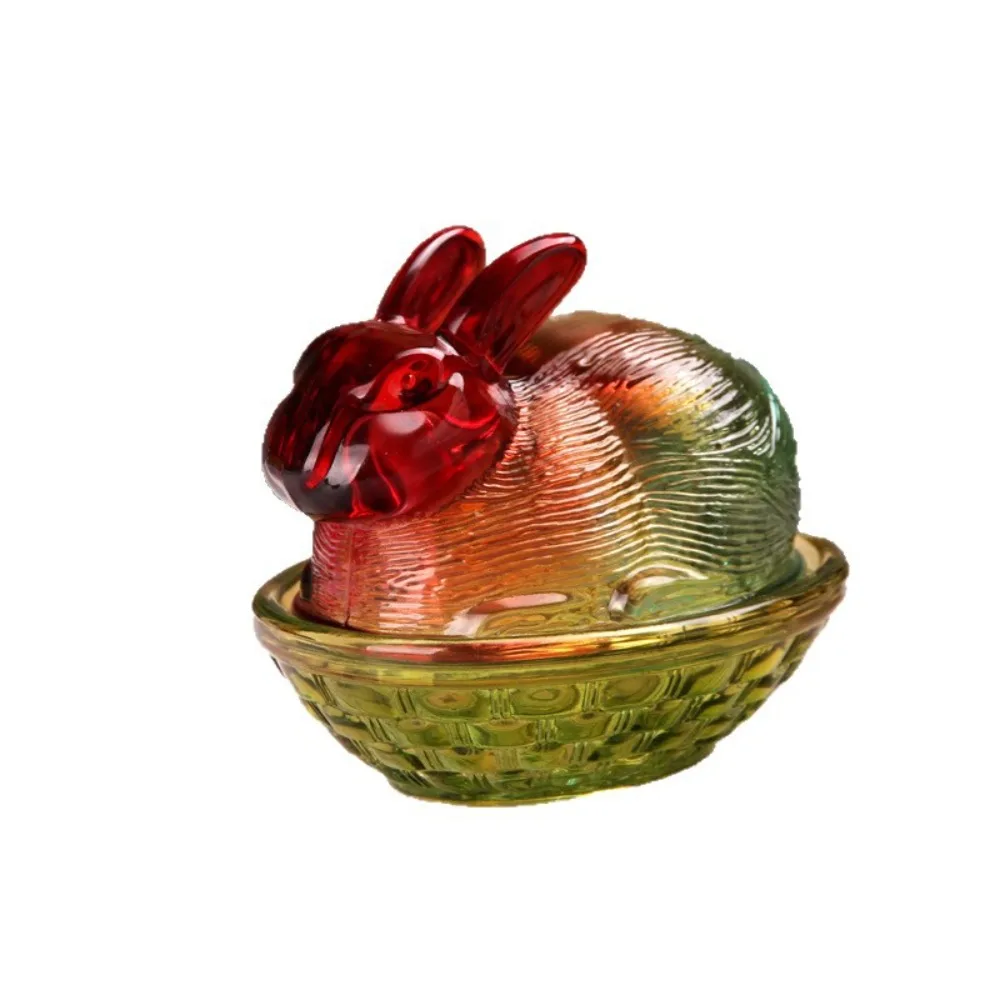Rabbit-Shaped Glass Candy Dish Easter Bunny with Lid Candy Bowl Colorful Tabletop Dessert Plate