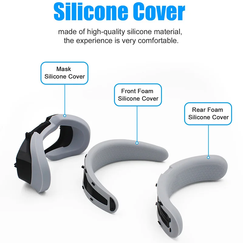 VRフェイスパッドとフロントリアフォーム、リフト用シリコンカバーsメガネアイマスク、ブラックフェイスマスクアクセサリー、3 in 1