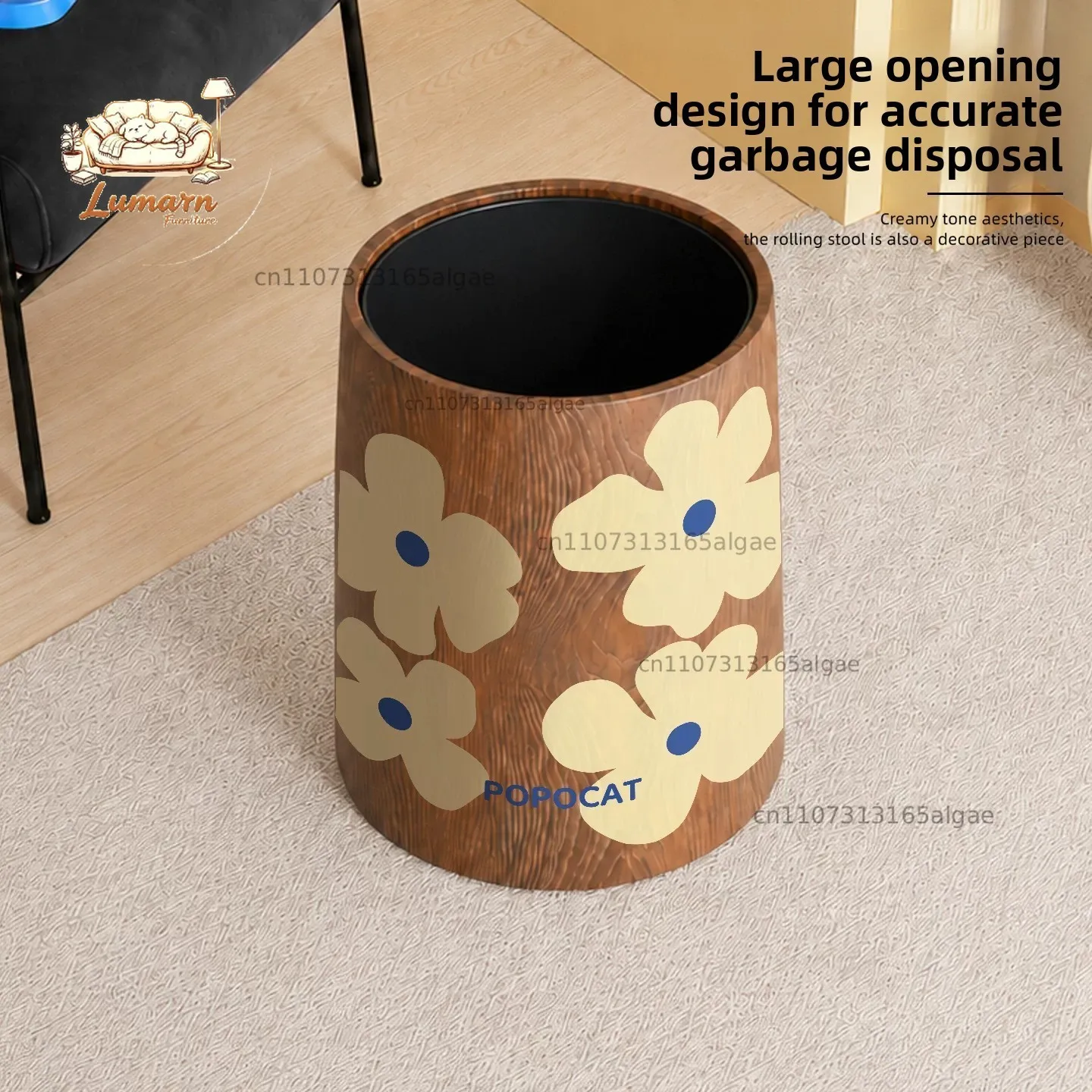Medieval flower trash can imitation wood dirt-resistant paper basket storage bucket living room bedroom kitchen creative h