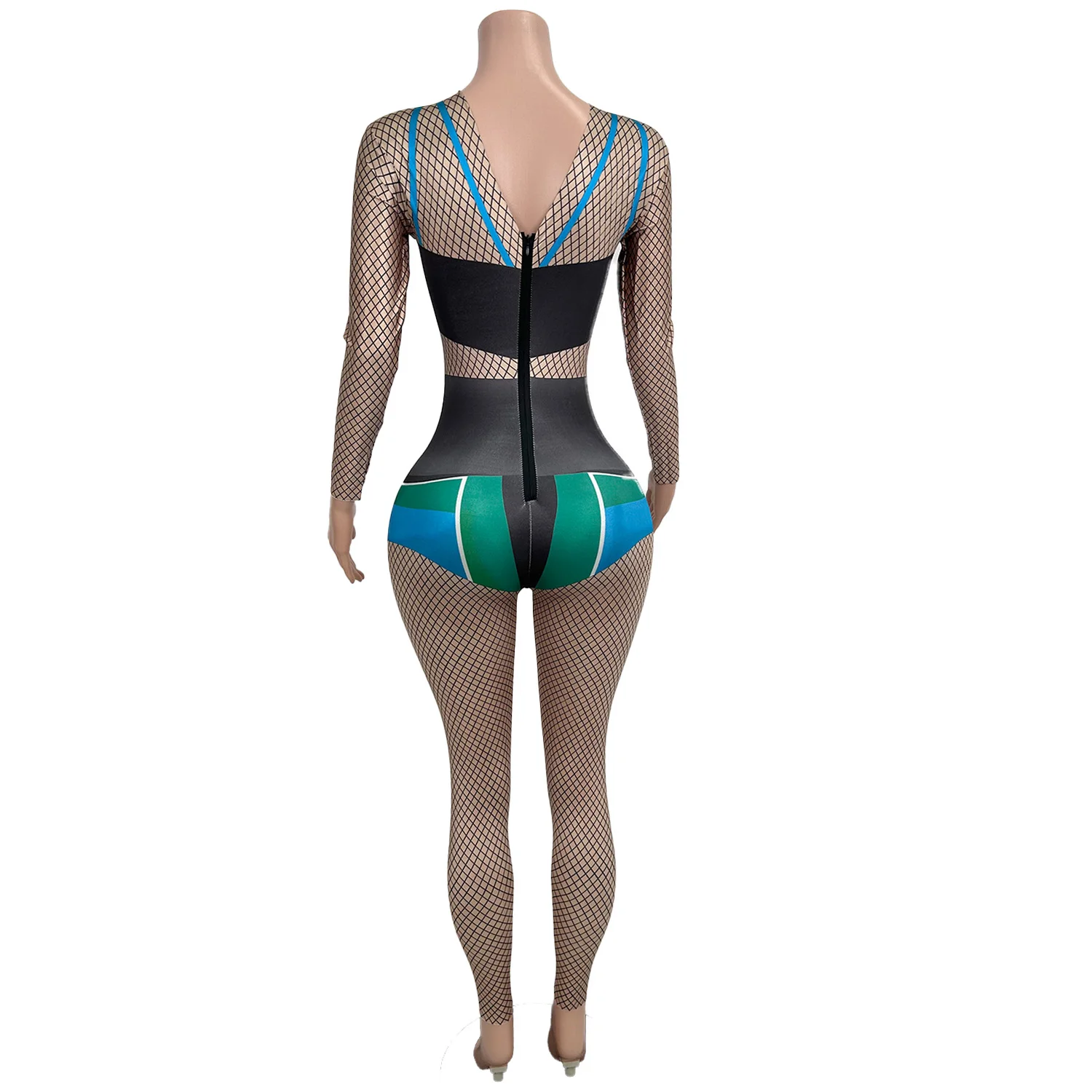 Printing Elastic Tight Fitting Spandex Jumpsuit Night Party Stage Performance Outfit Club Sexy Women Dance Dress-up Wear