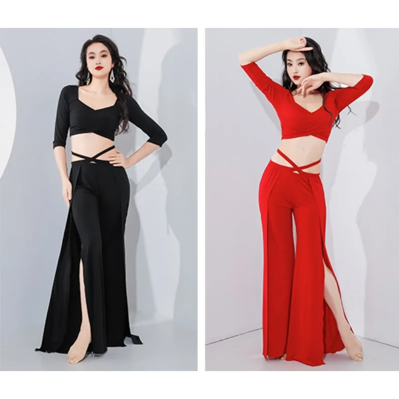 New design of belly dance training suit with split wide leg pants for training class uniforms