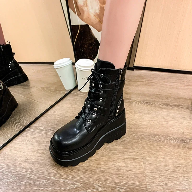 2024 Goth Platform Ankle Chelsea Boots Women New Rock Emo Chunky Grunge Wedges Motorcyccle Shoes Big Sizes 43 Booty Woman