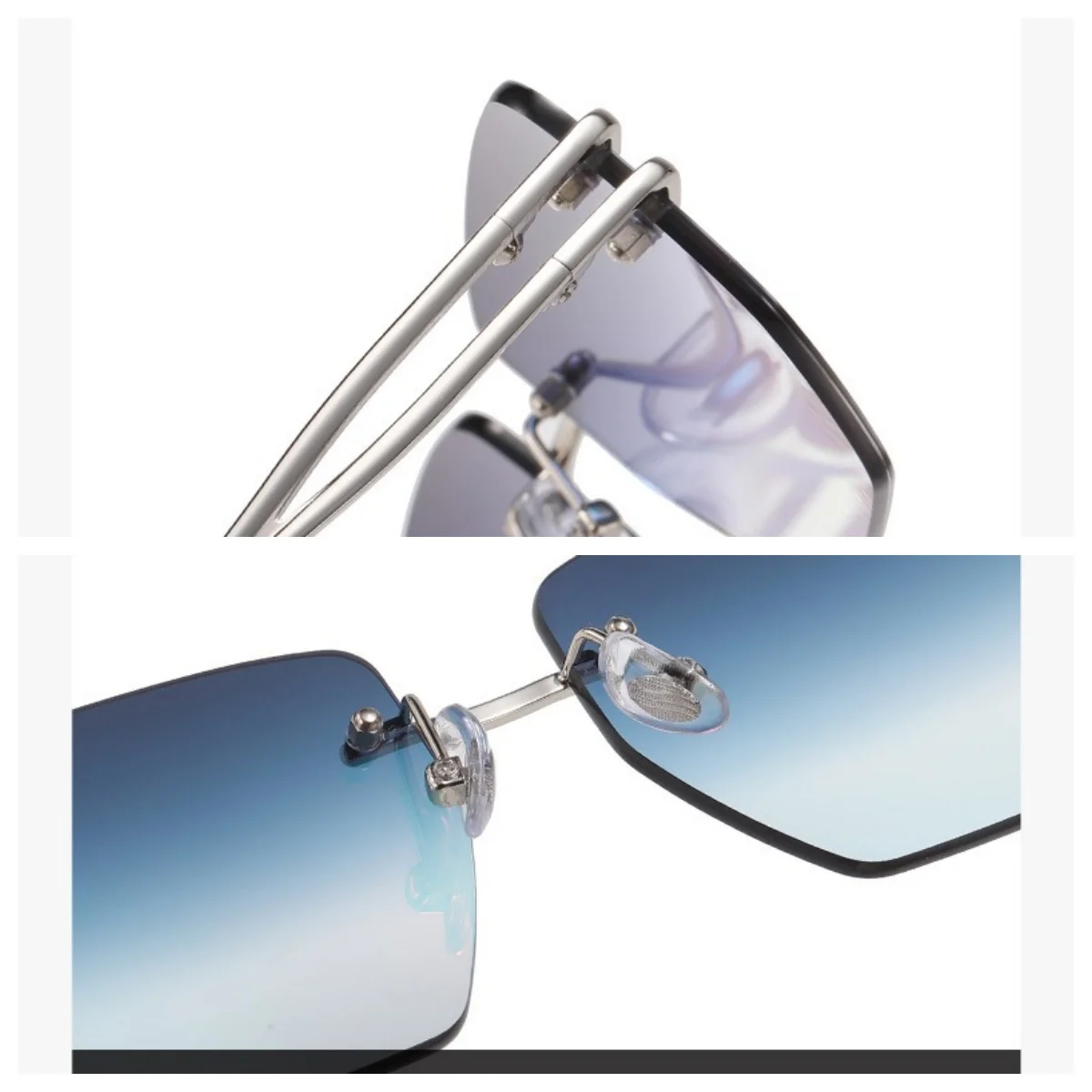 Fotografia 7: Óculos de Sol Sem Armação para Homens e Mulheres, Estilo Retangular Retro, Óculos de Verão para Viagens, Proteção UV400