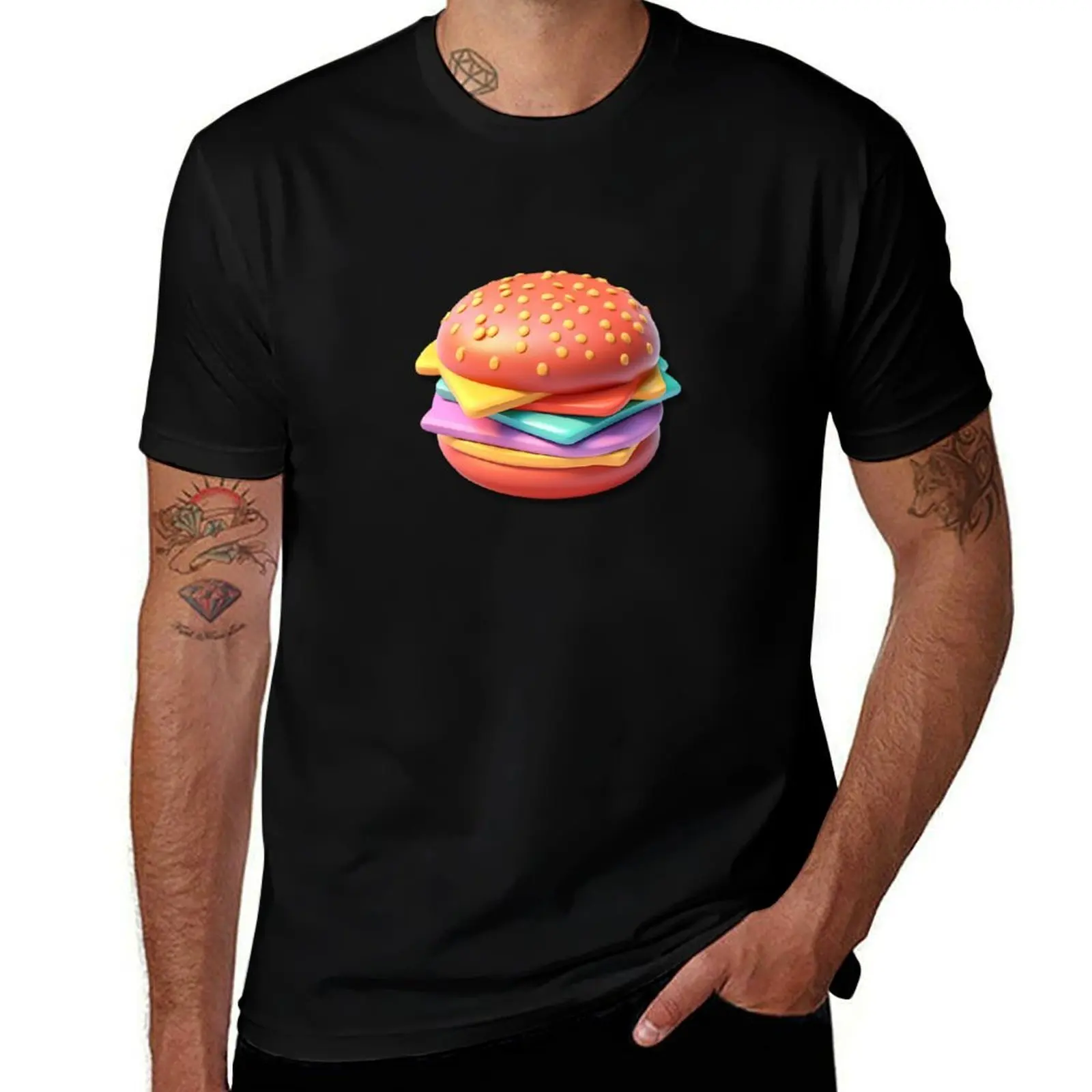 

A COLORFUL 3D HAMBURGER T-Shirt tees luxury designer affliction shirts designer t shirt men