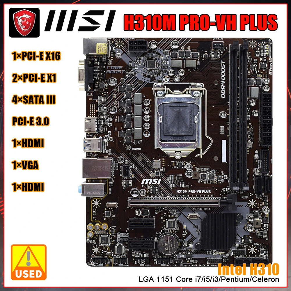 MSI H310M PRO-VH PLUS Motherboard Intel H310 Chipset LGA 1151 slot supports Eighth Generation Core i7 i5 i3 Pentium Celeron