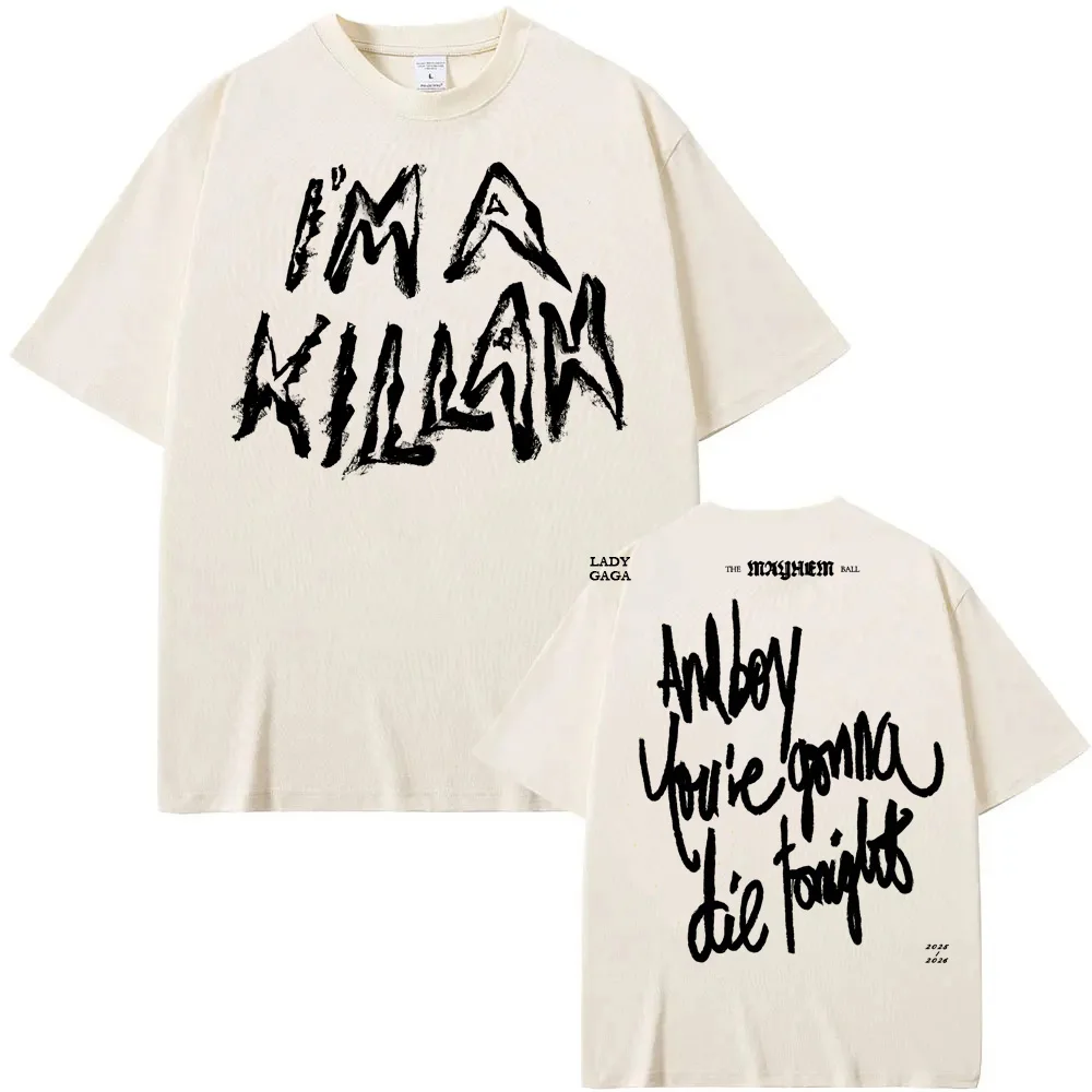 أنا كيل الله انقطاع تي شيرت ليدي غاغا الصيف جودة عالية مريحة تي شيرت الرسم الطباعة الجرافيك الجولة الرقبة عادية ريترو التي شيرت