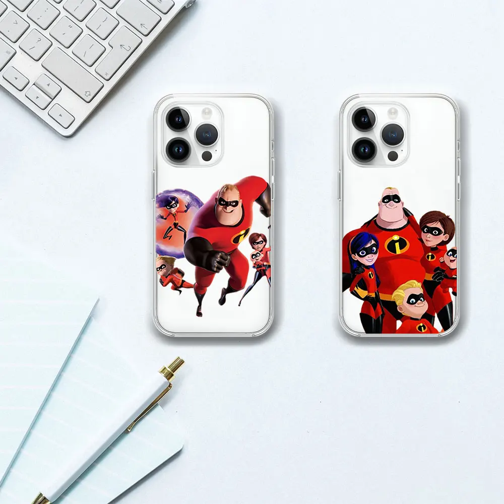 MINISO T-The Incredibles Transparent Phone Case For iPhone 12 11 14 13 15 16 Pro Max Plus Shell