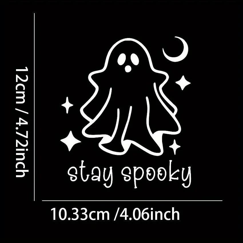ملصق فينيل من Spooky Ghost: ملصق هالوين ذاتي اللصق، شبه غير لامع للسيارة والكمبيوتر المحمول وزجاجة مياه - استخدام فردي، شكل غير منتظم