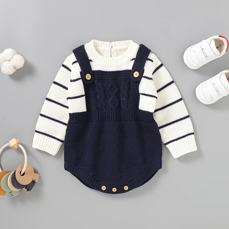 Neugeborenen Baby Body Stricken Infant Jungen Mädchen Overall Langarm Herbst Kleinkind Kinder Kleidung 0-18M Overalls Mode gestreift