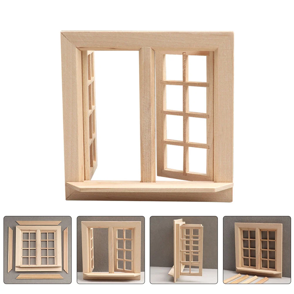 Simulation Doors and Windows Warm Color Decoration Mini Model Small Dollhouse Dolly Adornment Wooden Khaki