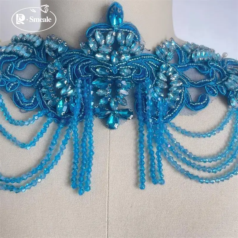 11 Farben. Handgenähter Kristallkragen mit Glasbohrungen. Funkelnde Strass-Applikationen für Mäntel, Taillenbänder, Schultern, Hochzeitskleider, DIY-Aufnäher – Detail 8