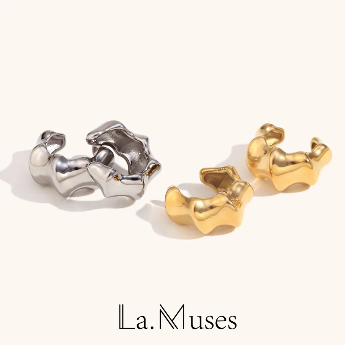 La.Muses C-type Bamboo Ear Clip Stainless steel 18K Gold Earrings for Women Waterproof Jewelry Gifts