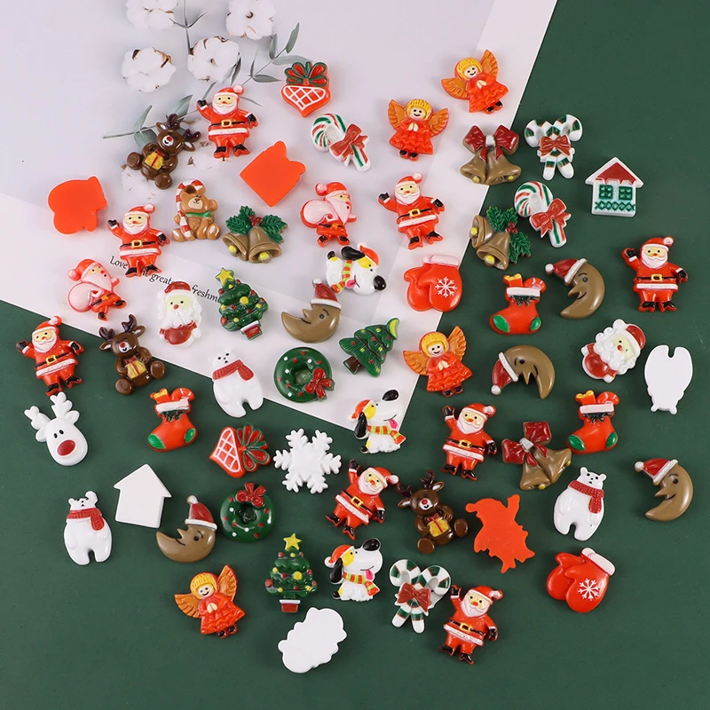 

50Pcs Mini Cartoon Christmas Resin Figurine Crafts Flatback Cabochon Ornament Jewelry Making Hairwear DIY Phone Case Beauty