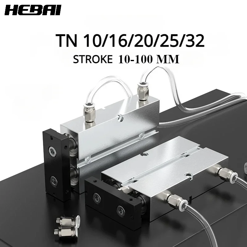 HEBAI Pneumatic Cylinder Double Twin-Rod TN  Air Cylinder 10 16 20 25 32mm Aluminum Alloy Stroke 30 40 50 60 80 100mm