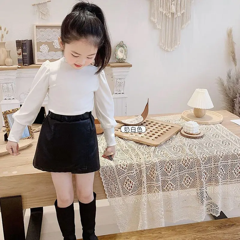 Girls Spring Long Sleeve T Shirt White Base Layer Top Trendy Kids Tee Children Clothing