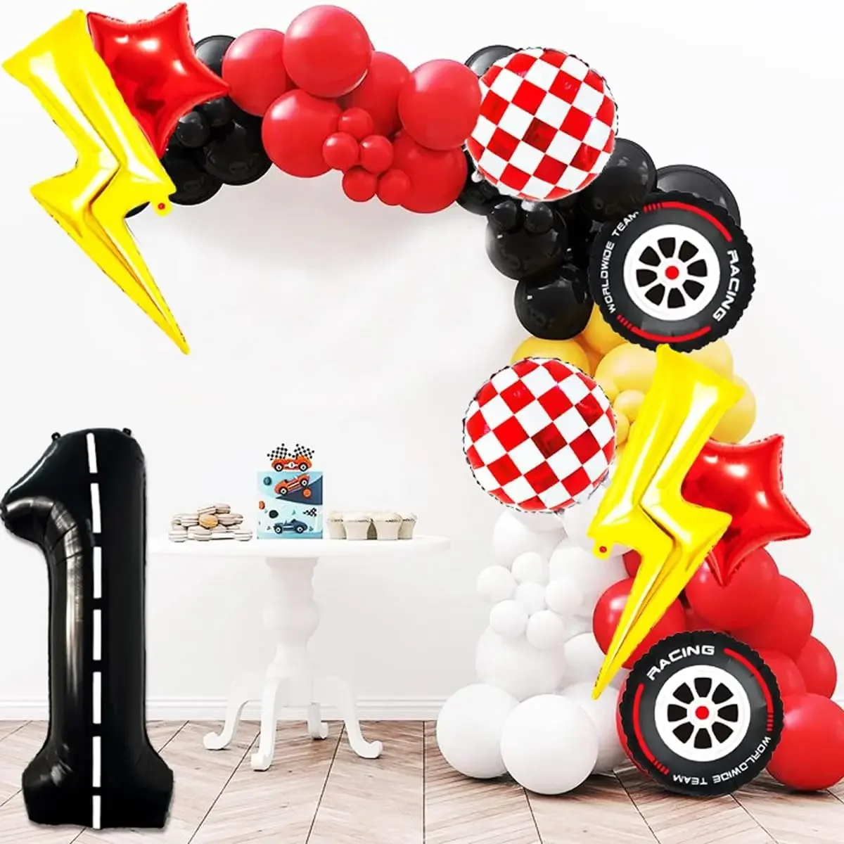 9-teiliges Rennwagen-Themen Ballonset, Karierfahne Design Ballonkit für Jungen Geburtstag, Rennthemen-Partydekoration