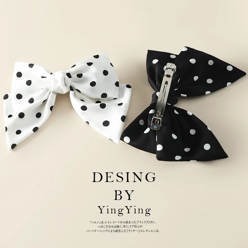 Large Size Bowknot Hairclip Barrette Black and White Dot Fashion Korean Fashion Hairpins for Women and Girls