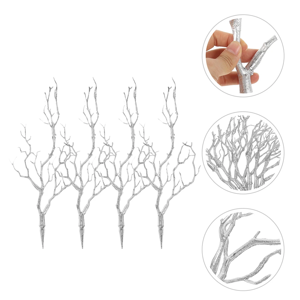 

4pcs Silver Simulated Twigs Decorative Plants for Vases Tree Branches Household Filler Fall Farmhouse Decor Artificial Plant