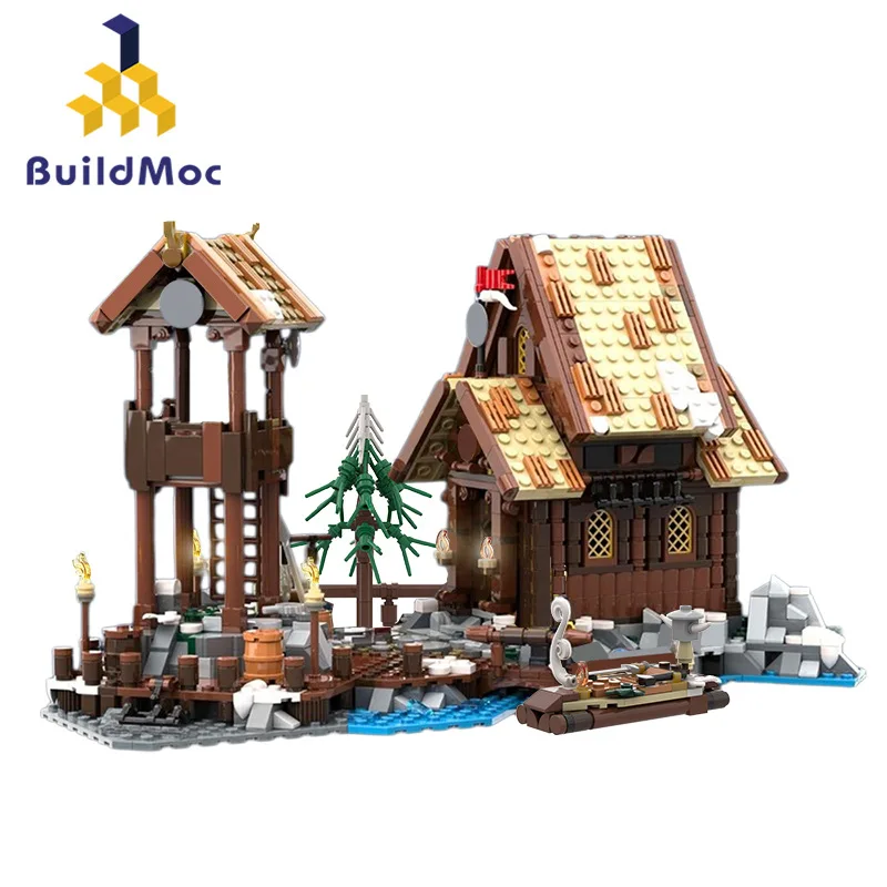 MOC Mittelalterliche Architektur Viking Dorf Turm Haus Ansicht Straße Erweiterung Technologie Modulare Baustein Modell Spielzeug Geschenke
