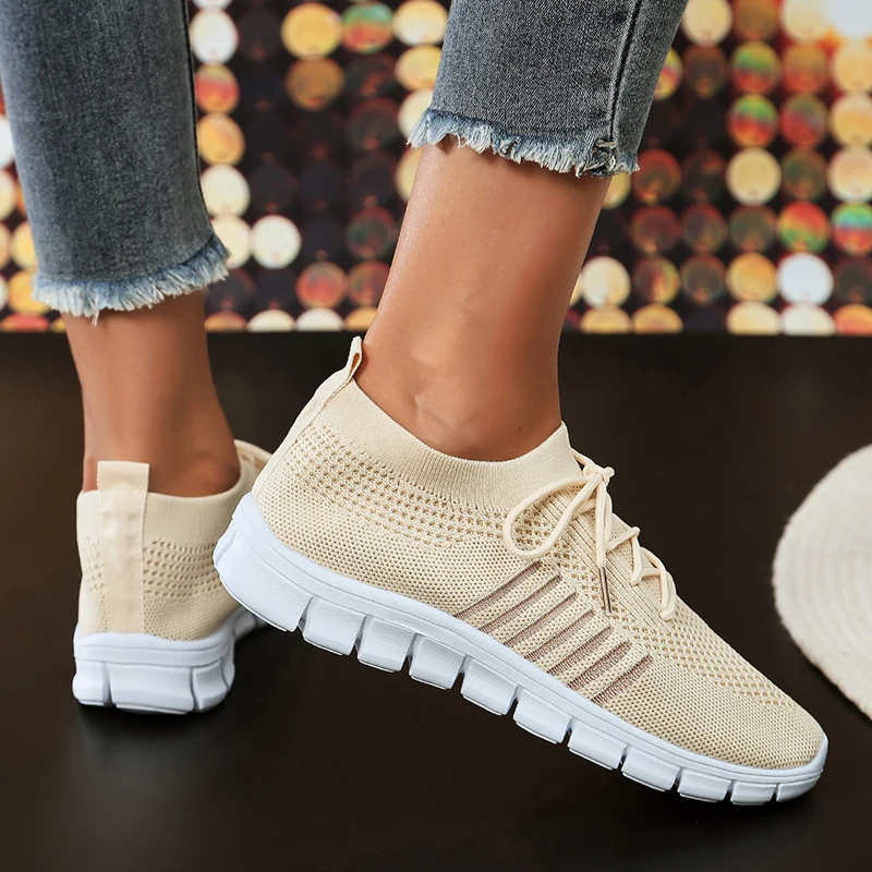 Green Soft Sole Knit Walking Shoes for Women 2023 Lightweight Breathable Running Sneakers Woman Plus Size Slip On Causal Flats